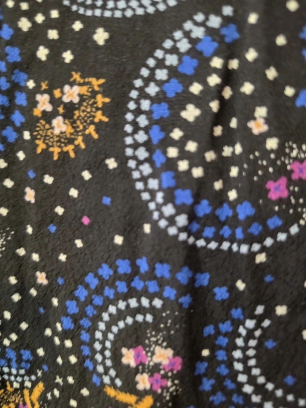 Umgee Size S Black Blue Paisley Floral Boho Long Sleeve Mini Dress